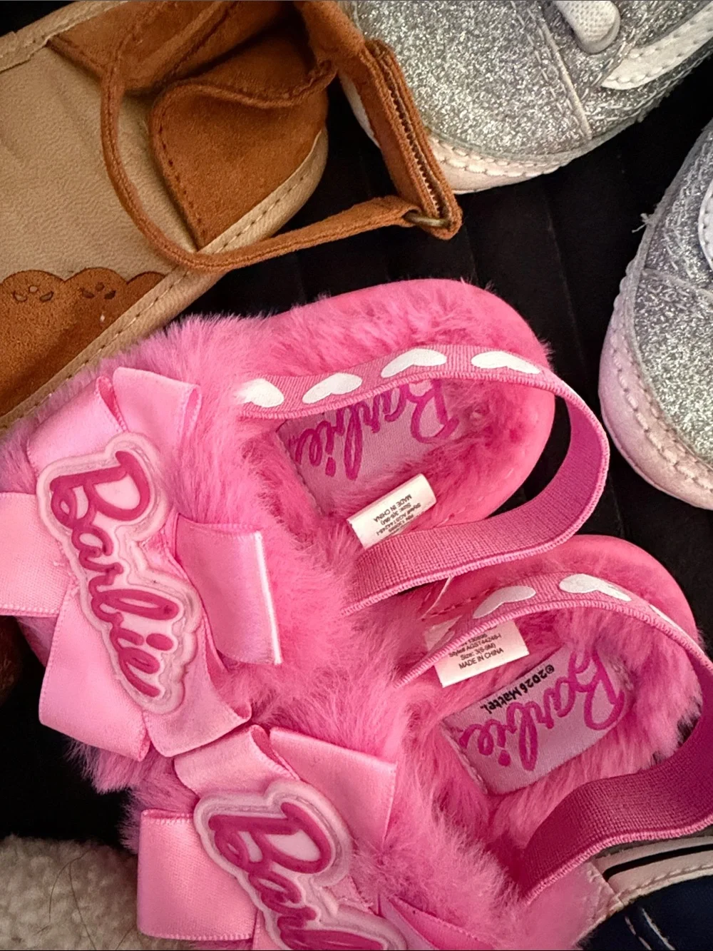 Assorted Kids Shoe Bundle - Pink Barbie Fuzzy Slides & Neutral Classics